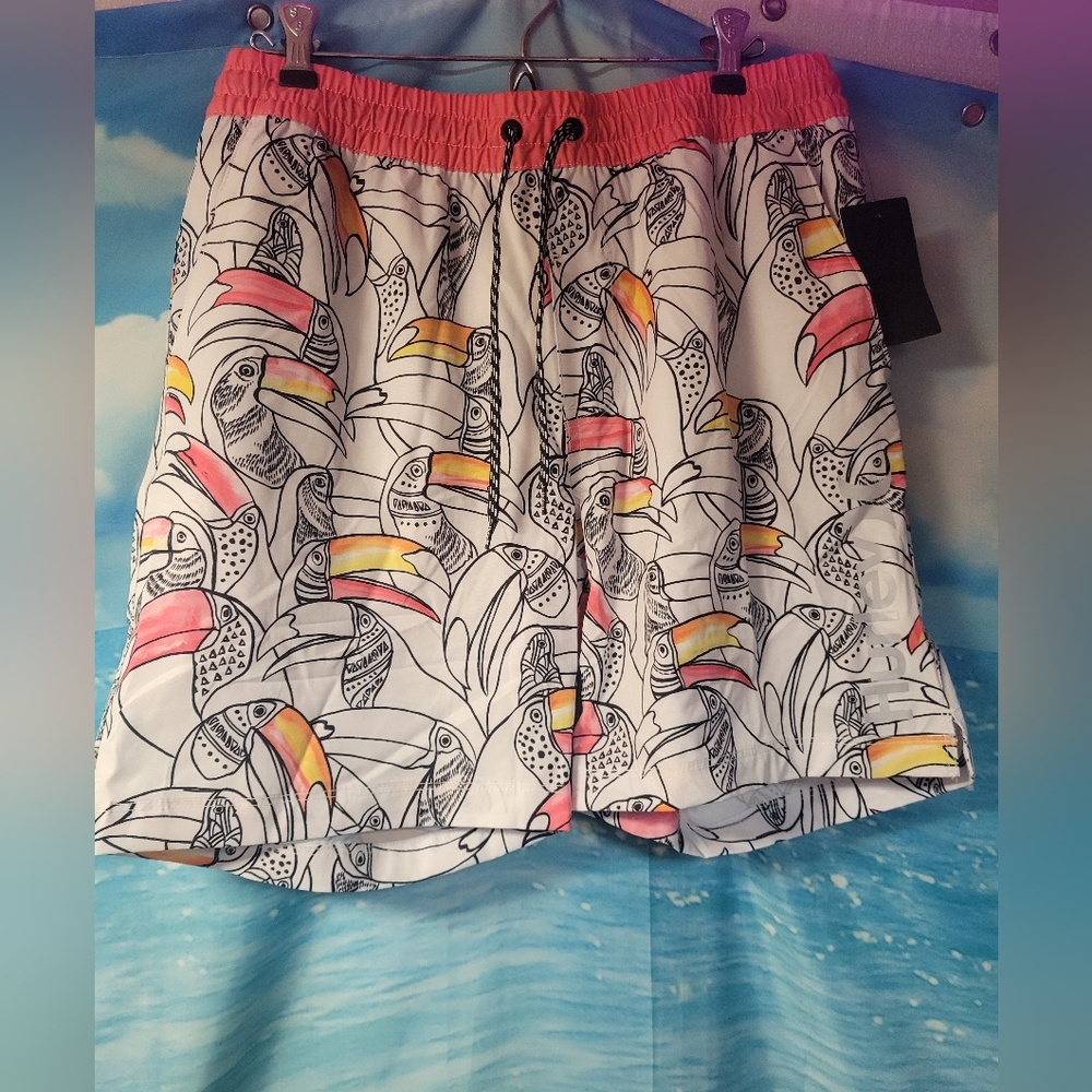 Hurley NWT Tropical Toucan Print Volley Swim Shorts Size Medium